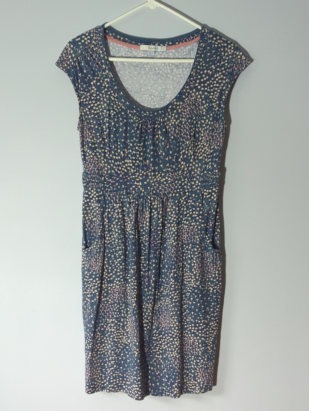 Boden Navy Midi Dress with Pink Dot Print